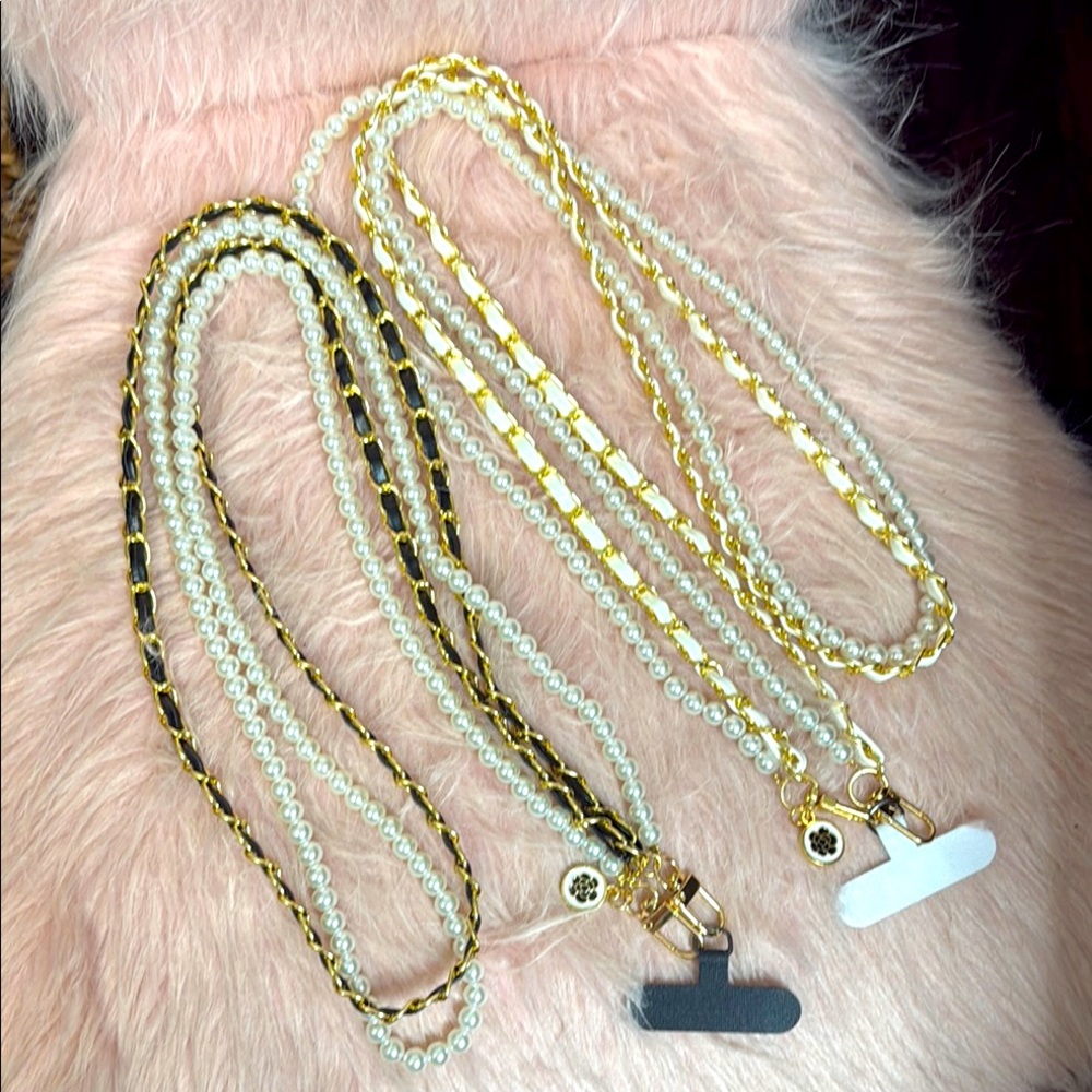 Elegant Gold and Black or White Pearl crossbody or phone chain!